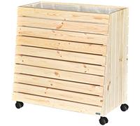 WAGNER GreenFAMILY - Aiuola rialzata mobile - GreenBOX - misura L - legno di conifera massiccio, FSC®, naturale, 79 x 80 x 43/33 cm, 4 ruote, 2 bloccanti, coperchio per vano portaoggetti, con borsa per piante - 25013101
