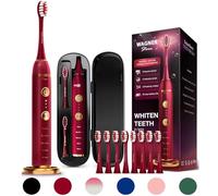 Wagner Stern Edizione WHITEN+. Spazzolino elettrico con sensore di pressione, 5 modalità, 3 intensità, 8 testine, custodia da viaggio. (cremisi)