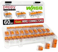 WAGO 221-61x - Kit assortito di connettori a leva per cavi da 10 AWG, 60 pezzi, per giunzione di conduttori elettrici solidi e incagliati, include 221-612, 221-613, 221-615 con custodia