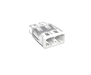 WAGO Connettore di giunzione compatto, per conduttori solidi e incagliati, max. 4 mm², 2 conduttori, copertura bianca, Temperatura aria circostante, max 85°C (T85), 4,00 mm², trasparente, 2773-402