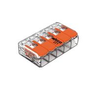 Wago, Terminale a leva, serie 221, confezione da 5, 5 ingressi, compatibile con fili rigidi, semi-rigidi e morbidi 0,14-4 mm², tensione 450V, corrente 32A, lunghezza snudatura 11mm, installazione