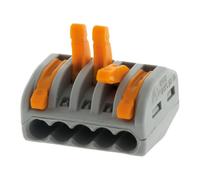 Wago, Terminale a leva serie 222, confezione da 5, 5 ingressi, compatibile con fili rigidi, semirigidi e flessibili da 0,08 a 4 mm², tensione 400 V, corrente 32 A, lunghezza di spelatura 9-10 mm