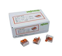 WAGO Terminale plug in 3 vie con cavo per rigid (0,2 - 4 mm²) e cavi flessibili (0,14 - 4 mm²) per aprire again, trasparente/arancione, contenuti: 50 pezzi