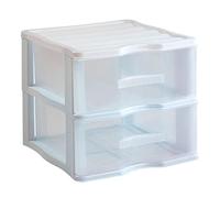 Wagon - Cassettiera in plastica con 2 cassetti trasparenti, torre di stoccaggio, organizer ausiliario, armadio, bagno, ufficio (bianco, 32,5 x 36,5 x 38 cm)