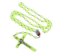 [Wagurum] Rosario cattolico acrilico perline rosa fiore collana collana religiosa per le donne crocifisso gioiello