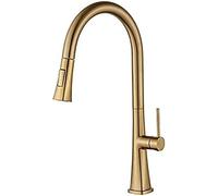 WAGXIyU with Pull out Spray Brushed Gold Sink Mixer Brass Hot And Cold Water Swivel Kitchen Sink Taps with Pull out Spray