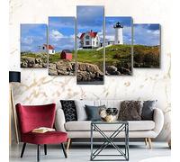 WAGYU 5 pannelli da parete stampe su tela Luce Del Capo Neddick, Nubble Faro A York Maine,Quadro Multipannello su Tela 5 Pezzi,quadro moderno 5 pezzi in legno vogue,Decorativa per Soggiorno 100x55cm