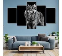 WAGYU 5 pezzi stampa su tela Lupo grigio in bianco e nero 5 pezzi quadro su tela,stampe e quadri su tela 5 pezzi quadro moderno 5 pezzi su tela,Murale Quadri Moderni Soggiorno XXL Casa Decor 150x80cm