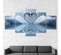 WAGYU Stampe E Quadri su Tela 5 Pezzi Tela Wall Art Amore coppie cigno Quadri Moderni Stampa di Immagini,3d con cornice,5 Pezzo Stampe su Canvas,Decorazioni per la casa 200x100cm