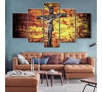 WAGYU Stampe E Quadri su Tela 5 Pezzi Tela Wall Art Grunge Crocifissione Gesù Croce Quadri Moderni Stampa di Immagini,3d con cornice,5 Pezzo Stampe su Canvas,Decorazioni per la casa 200x100cm