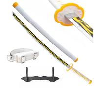 Wah Shing Yuen Spada Demone Katana Legno (Agatsuma Zenitsu) Set con Cintura e Supporto 102 cm Spada Samurai in bambù (Ceppo) - Arma Costume Cosplay Anime