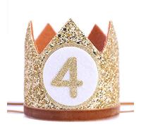 WAHAWU Corona per 4° compleanno, decorazione per festa del quarto compleanno, cappello a corona glitterato