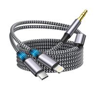 Wahbite Cavo AUX certificato Apple MFi per iPhone, 2 in 1, USB-C e Lightning a jack da 3,5 mm, per iPhone 16, 15, 14, 13, 12, 11, XS, XR, X, 8, 7, 6, iPad a auto/stereo domestico/cuffie/altoparlante