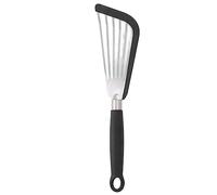 WAHEWUD Spatola Pesce Acciaio Inossidabile Flipper Scanalato per Omelette e Pancake Utensile Antiaderente Manico Silicone Sicuro al Calore per Girare Filetti Delicati (Nera)
