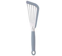 WAHEWUD Spatola Pesce Acciaio Inossidabile Flipper Scanalato per Omelette e Pancake Utensile Antiaderente Manico Silicone Sicuro al Calore per Girare Filetti Delicati (Grigio)