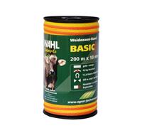 WAHL-Hausmarke Nastro di recinzione per pascoli - BASIC - 10 mm / 200 m 4 x Niro 0,16 mm, giallo/arancio