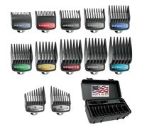 Wahl SECURE-SNAP® - Set di pettini guida con clip in metallo colorato e contenitore di organizzazione, 12 protezioni di fissaggio da 0,6 cm a 2,5 cm per prestazioni di taglio superiori, colore: grigio
