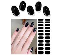 Wahrshei Unghie Gel Adesive No UV | Smalto Adesivo Gel -Non Sono Necessari UV | 22 PCS Pellicola per Unghie Autoadesiva | Impacchi di Smalto Gel per Unghie (Black)