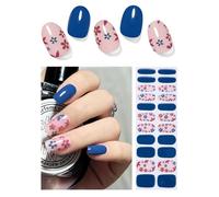 Wahrshei Unghie Gel Adesive No UV | Smalto Adesivo Gel -Non Sono Necessari UV | 22 PCS Pellicola per Unghie Autoadesiva | Impacchi di Smalto Gel per Unghie (Blue& Flower)