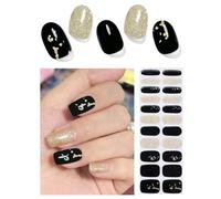 Wahrshei Unghie Gel Adesive No UV | Smalto Adesivo Gel -Non Sono Necessari UV | 22 PCS Pellicola per Unghie Autoadesiva | Impacchi di Smalto Gel per Unghie (Black & G Foil)