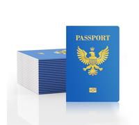 WAHXIAOSW 20 pezzi di libri passaporto bianchi per bambini - Quaderni passaporto finti blu per viaggi immaginari, bomboniere, progetti scolastici, eventi a tema viaggio e attività di raccolta adesivi