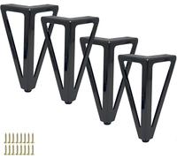 WaiDXn hsj - 4 piedini in metallo per mobili e divani, in ferro, triangolari, per letto, panca, credenza, comodino (nero brillante)