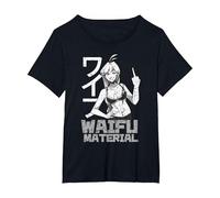 Waifu Materiale Anime Ragazza Giovanissima Giapponese Divertente Medio Finger Maglietta, Donna Plus-Size, Nero, 3X