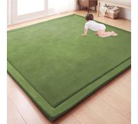 Waigg Kii Grande tappeto da gioco in velluto di corallo, spesso tappeto da gioco per la cameretta dei bambini, per gattonare, tatami, yoga, antiscivolo, per esercizi (verde scuro, 120 x 180 x 2 cm)