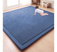Waigg Kii Grande tappeto da gioco in velluto di corallo, spesso tappeto da gioco per la cameretta dei bambini, per gattonare, tatami, yoga, antiscivolo, per esercizi (blu navy, 120 x 150 x 2 cm)