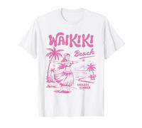 Waikiki Beach Retro Hawaii Vintage Hula Surf Travel Girl Maglietta