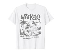 Waikiki Beach Retro Hawaii Vintage Hula Surf Travel Girl Maglietta
