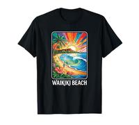 Waikiki Beach Surf Art Honolulu 808 Souvenir Tropicale Hawaii Maglietta
