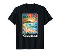 Waikiki Beach Surf Art Honolulu 808 Souvenir Tropicale Hawaii Maglietta