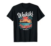 Waikiki Hawaii Tramonto Spiaggia Vintage Travel 808 Waikiki Oahu Maglietta