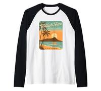 Waikiki Shore - Maglietta tropicale con testa di tramonto Oahu Beach Maglia con Maniche Raglan