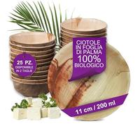 Waipur Ciotole in Foglia di Palma Ecologici - 25 Pz 11 cm / 200 ml - Stoviglie usa e getta Compostabili di Alta Qualità - Eleganti e Resistenti - Simile al Bambu - Ideale per Feste