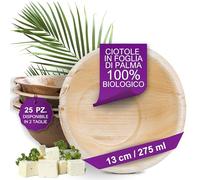 Waipur Ciotole in Foglia di Palma Ecologici - 25 Pz 13 cm / 275 ml - Stoviglie usa e getta Biodegradabili di Alta Qualità - Eleganti e Resistenti - Simile al Bamboo e al Legno