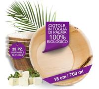 Waipur Ciotole in Foglia di Palma Ecologici - 25 Pz 18 cm / 700 ml - Stoviglie usa e getta Biodegradabili di Alta Qualità - Eleganti e Resistenti - Simile al Bamboo e al Legno