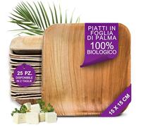 Waipur Piatti in Foglia di Palma Ecologici - 25 Pz Quadrati 15x15 cm - Piccole Stoviglie usa e getta Compostabili di Alta Qualità - Eleganti e Resistenti - Simile al Bamboo e al Legno