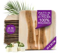 Waipur Piatti in Foglia di Palma Ecologici - 25 Pz Quadrati 20x20 cm - Stoviglie usa e getta Compostabili Eleganti - Leggeri e Resistenti - Simile al Bamboo e al Legno - Ideale per Feste