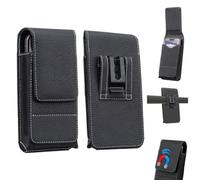 Waist BeltCell Phone Pouch Multi Pocket Leather Holster with Card Holder, Textured PU Surface, Flip Cover, Elastic Sides, Id and Cash Storage for Work, Travel or Driving (Black,6.3)