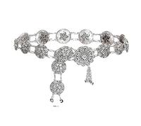 Waist Chain Gold Silver Color Metal Belly Chains for Women Carved Flower Belly Dance Dress Belt Chain Bohemian Turkish Indian Jewelry Woman(Silver)