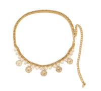 Waist Chain Gypsy Lady Women Dance Belly Belt Hip High Chunky Waist Chain Coin Tassel Imitation Dress Decorative Woman(Gold)