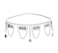 Waist Chain Indian Coin Tassel Dress Belt for Women Gold Bikini Jewelry Arab Wedding Bride Coin Belly Dance Waist Chains Turkey Egypt Woman(Silver)