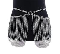 Waist Chain Metal Waist Chain Female Fashion Stage Performance Belly Chain Personality Beach Bikini Tassel Waist Chain Woman(Silver)