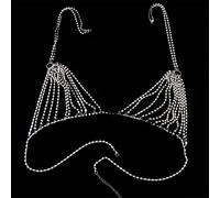 Waist Chain Rhinestone Bra Chain Beach Jewelry Body Shiny Crystal Bra Chest Beach Bralette Harness Bikini Body Sexy Chain Woman(Silver)