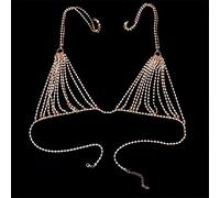Waist Chain Rhinestone Bra Chain Beach Jewelry Body Shiny Crystal Bra Chest Beach Bralette Harness Bikini Body Sexy Chain Woman(Gold)