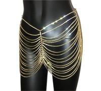 Waist Chain Sexy Body Chain Women The Mini Skirt Short Skirt Jewellery Thongs Golden Rhinestone Party Woman(Gold)