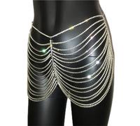 Waist Chain Sexy Body Chain Women The Mini Skirt Short Skirt Jewellery Thongs Golden Rhinestone Party Woman(Silver)