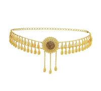 Waist Chain Thailand Gold Metal Belly Dance Waist Chains for Women Boho Carved Flower Rhinestone Long Tassel Dress Belt Chains Indian Egypt Woman